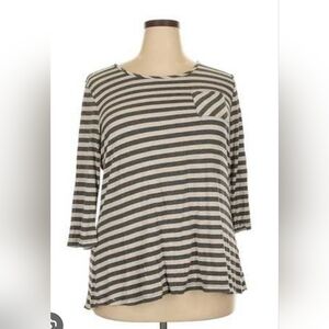 Molly & Isadora Black Grey Striped Long Sleeve Swing Top Plus Size XXL GUC